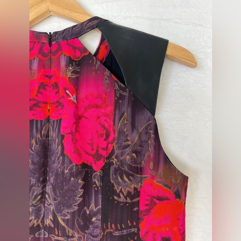 VTG Nicole Miller Cotton Leather Pink Floral Dress Cutout Y2K Dark Romantic Sz 8 - Picture 6 of 12